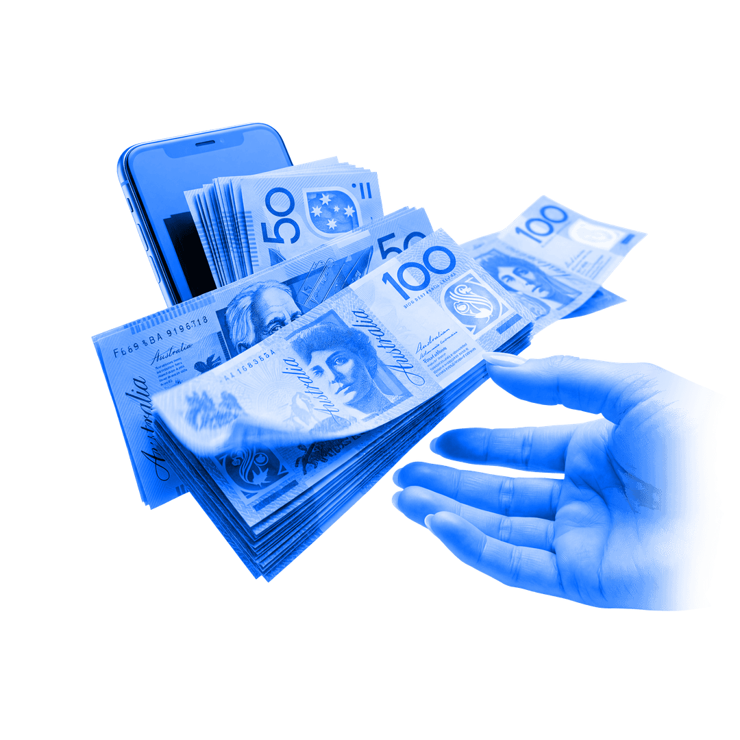 Cash and cards representing instant payout earnings